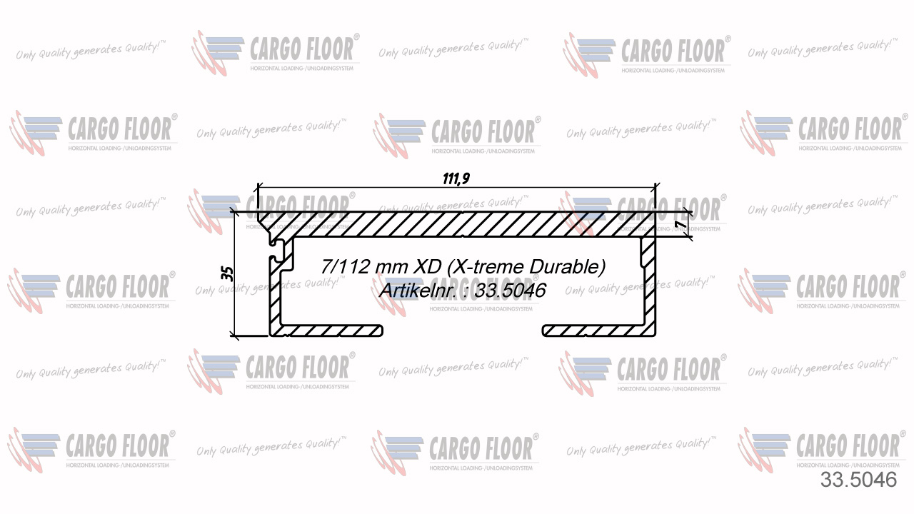 Алюминиевый профиль 7/112мм XD (износостойкий, Hard alloy 7108T66) арт. CargoFloor 33.5046