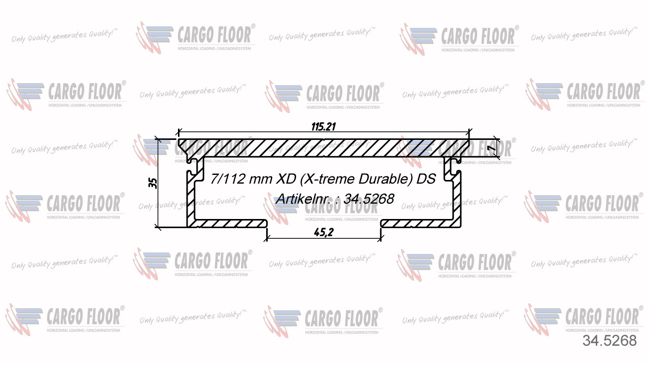 Алюминиевый профиль 7/112мм-DS XD (износостойкий, Hard alloy 7108T66) арт. CargoFloor 34.5268