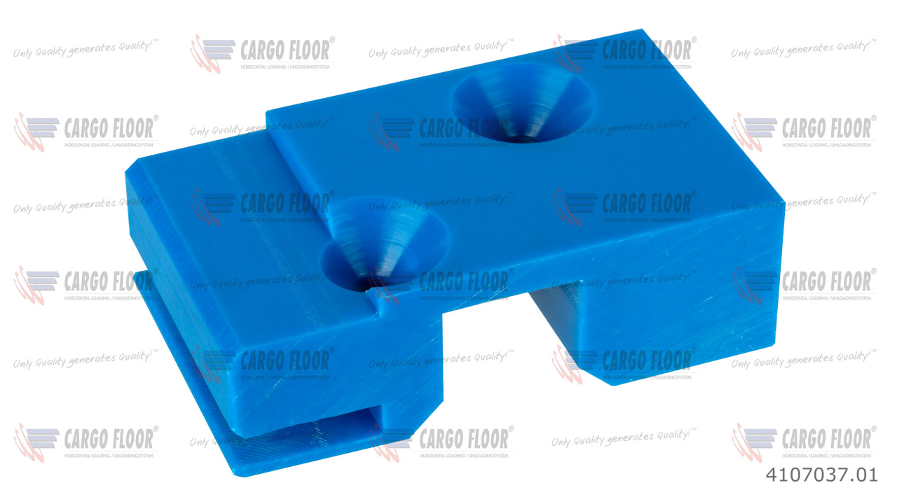 Синий пластиковый блок направляющих повышенной прочности для монтажа на трубу 25/25 мм для стального L-образного напольного профиля Cargo Floor  (98/60/32, с 2 отверстиями ø7 мм) арт. CargoFloor 4107037.01